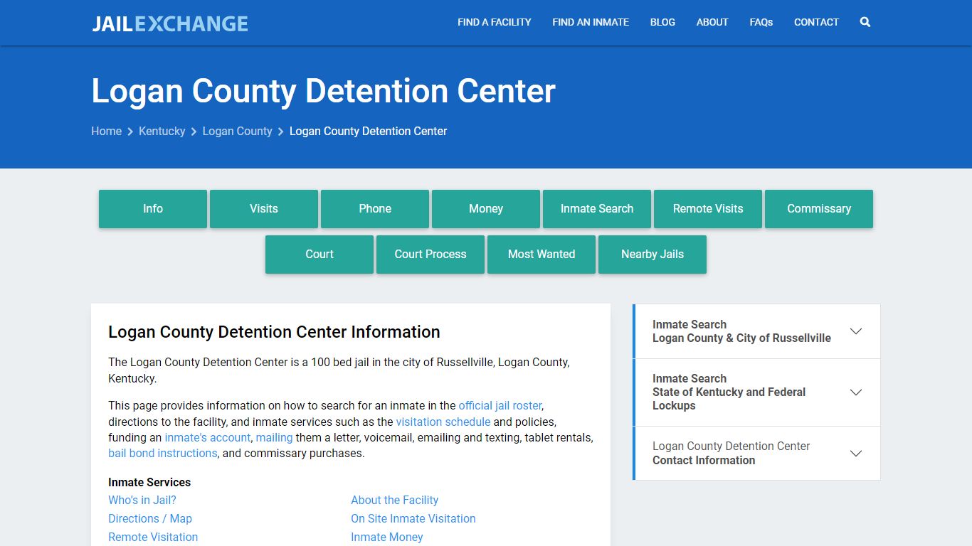 Logan County Detention Center, KY Inmate Search, Information